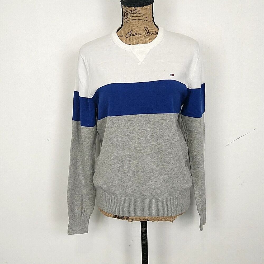 Tommy Hilfiger Womens sz XS Sweater Blue Colorblock Crew Neck Long Sleeve